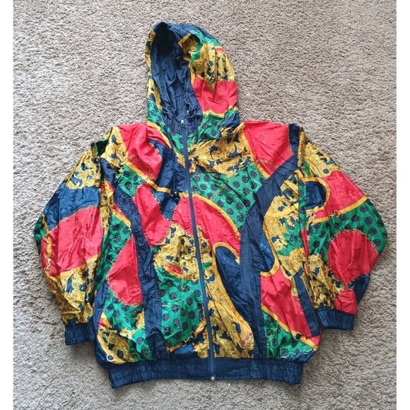 Great Gear Clothing Co Jackets & Blazers - Vintage Windbreaker Jacket Women's Medium Baroque Full Zip Hooded 90s